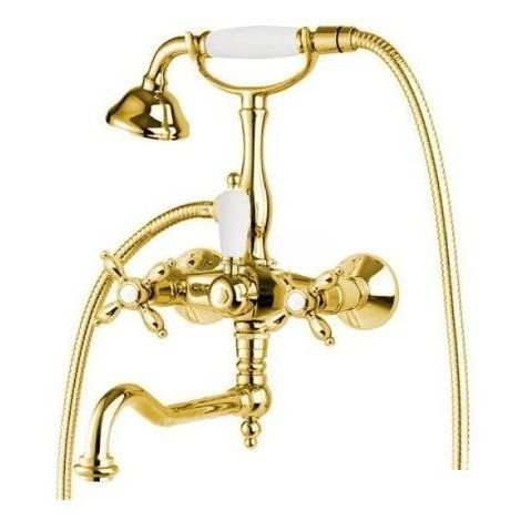 Смеситель для ванны Cezares (Цезарис) Nostalgia золото, ручка ручного душа белая (NOSTALGIA-VDF-03/24-Bi)