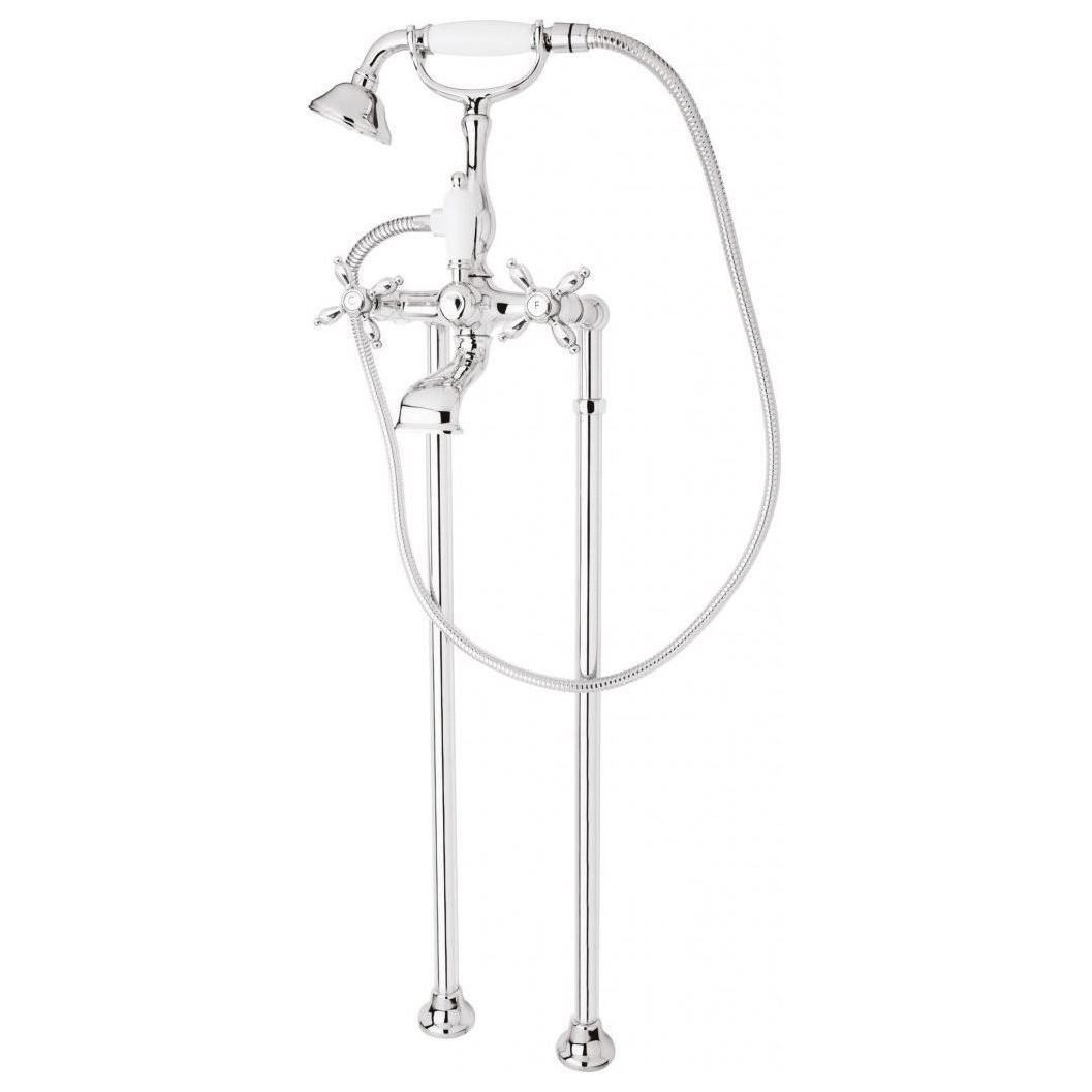 Напольный смеситель для ванны Cezares (Цезарис) Nostalgia хром ручка ручного душа белая (NOSTALGIA-VDP-01-Bi)