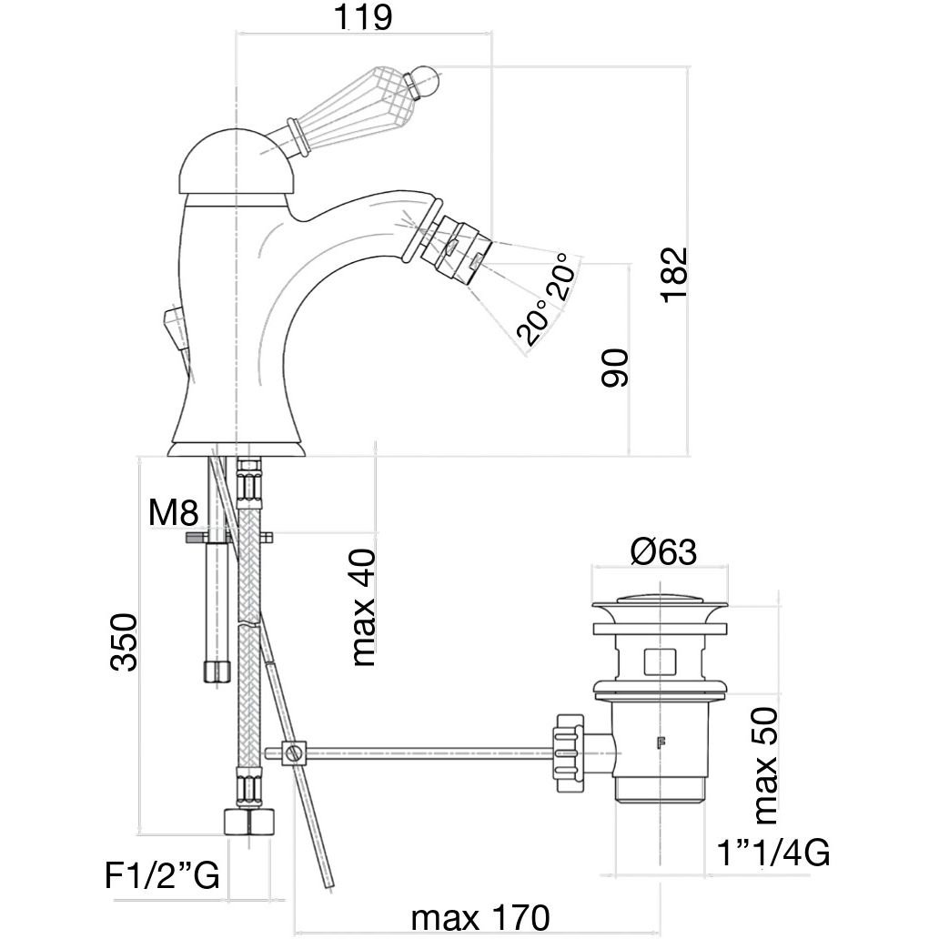 Смеситель для биде Fiore (Фиоре) Imperial-Sky (Swarovski) 82ZZ5321, бронза