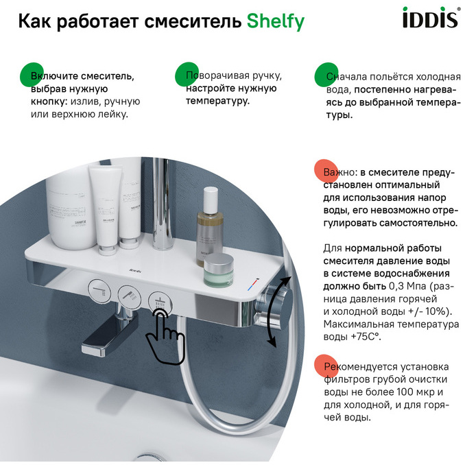 Душевая система Iddis для ванны с верхним душем Shelfy SHESBBTi06