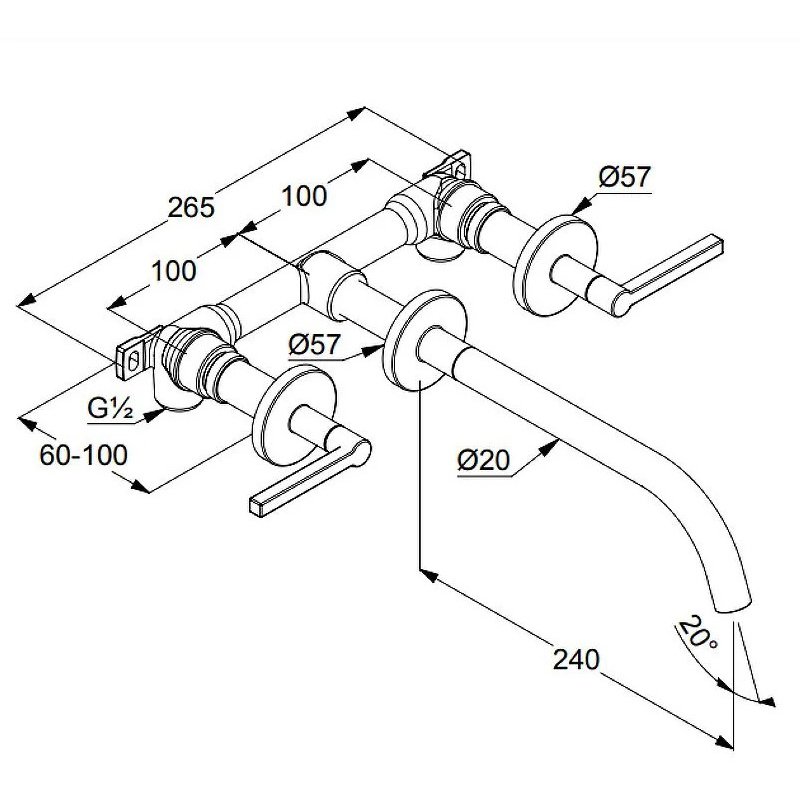 Смеситель для раковины со скрытой частью Kludi (Клуди) Nova Forte хром 201460515