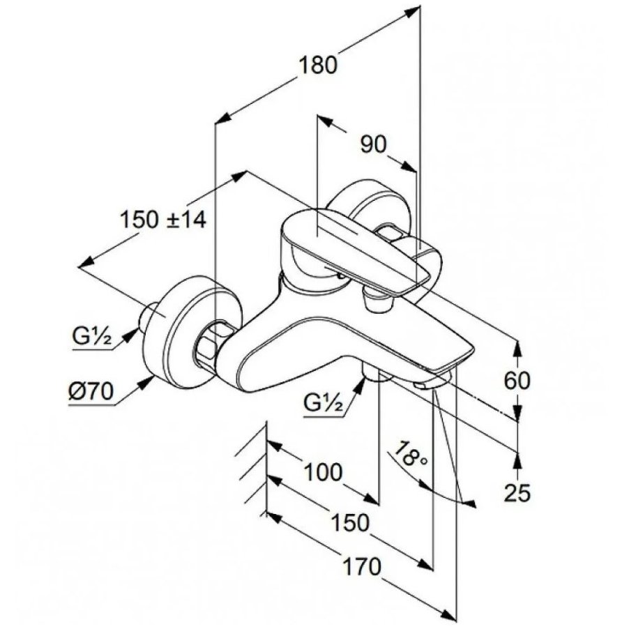 Смеситель для ванны, для душа Kludi (Клуди) Pure&Solid хром 346810575