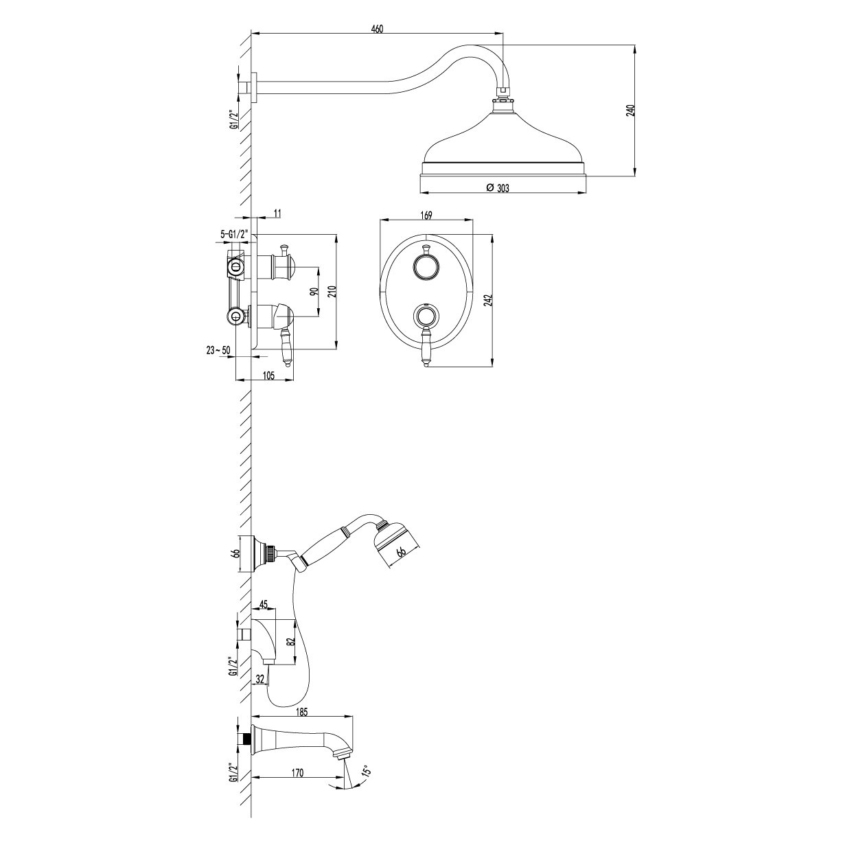 Смеситель для ванны, для душа Lemark (Лемарк) Villa бронза (LM4822B)