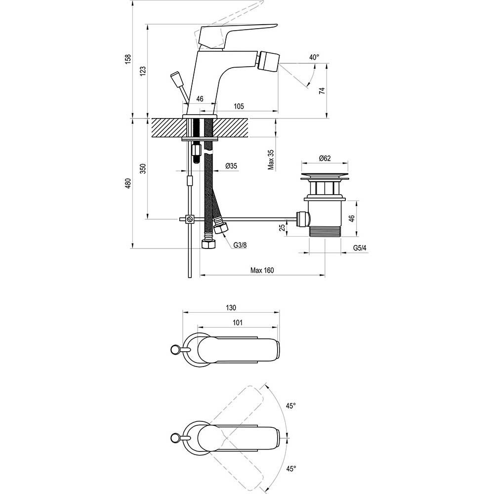 Смеситель для биде Ravak Classic CL 055.00 (Х070082) с открыванием стока,хром