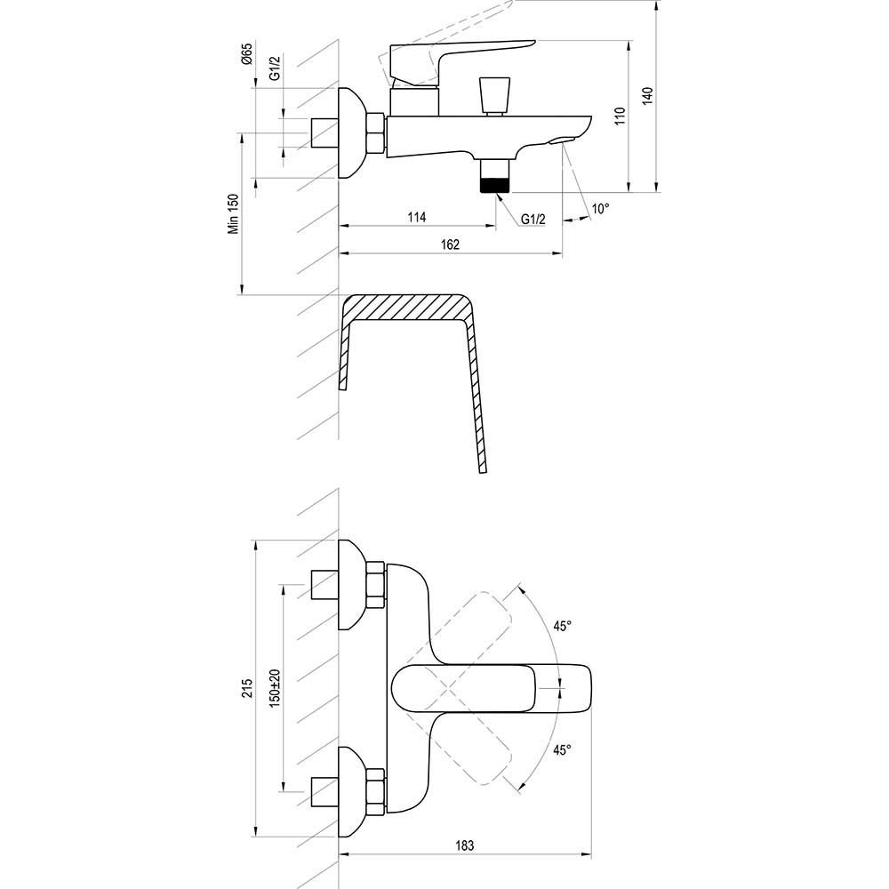 Смеситель для ванны настенный Ravak (Равак) Classic CL 022.00/150 (X070083) хром