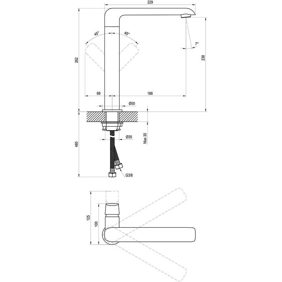 Смеситель для раковины Ravak (Равак) Flat FL 016.00 (X070125) с поворотным изливом, без донного клапана, хром