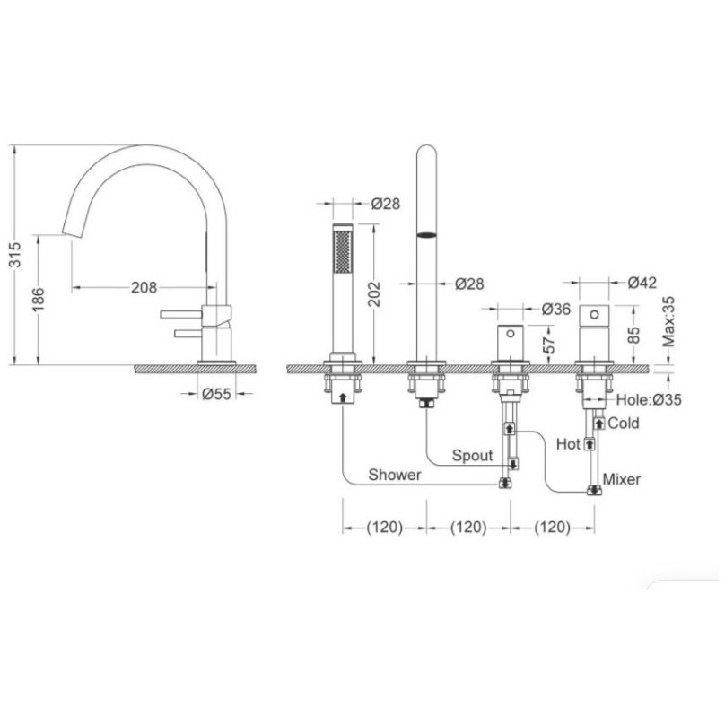 Смеситель на борт ванны Timo (Тимо) Saona золото матовое (2320/17Y)