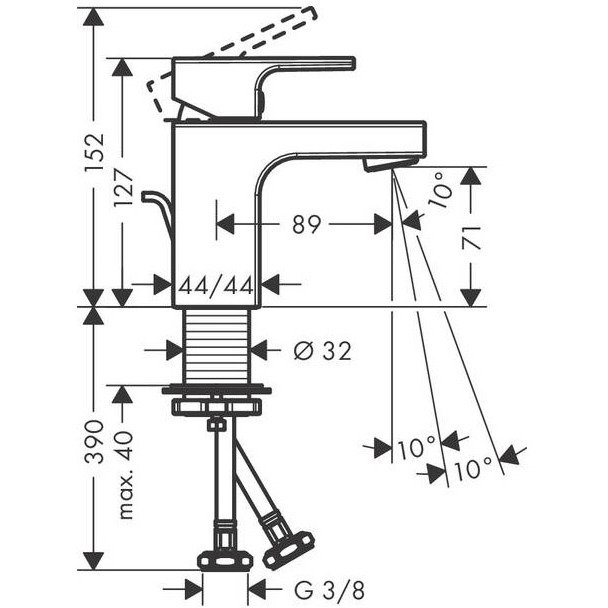 Смеситель для раковины Hansgrohe (Хансгрое) Vernis Shape 70 со сливным гарнитуром 71560670 черный