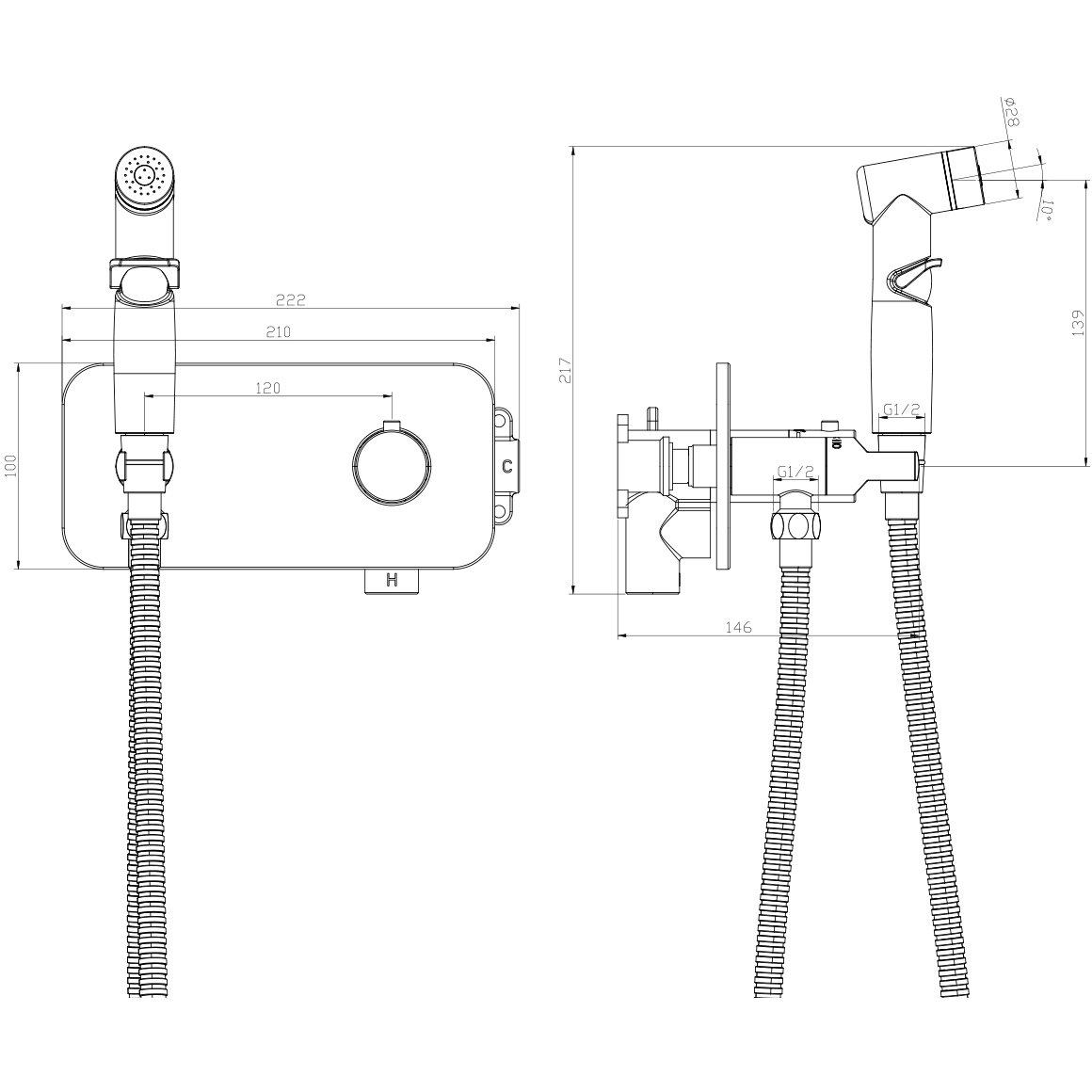 Смеситель для биде Rossinka (Росинка) X25-59 хром термостатический с гигиеническим душем