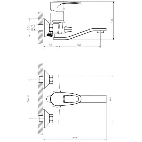 Смеситель для ванны Decoroom (Декорум) универсальный с поворотным изливом, хром DR70044