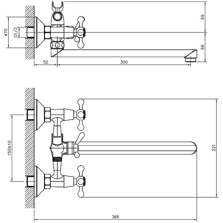 Смеситель для ванны Decoroom (Декорум) DR53 (DR53043) хром