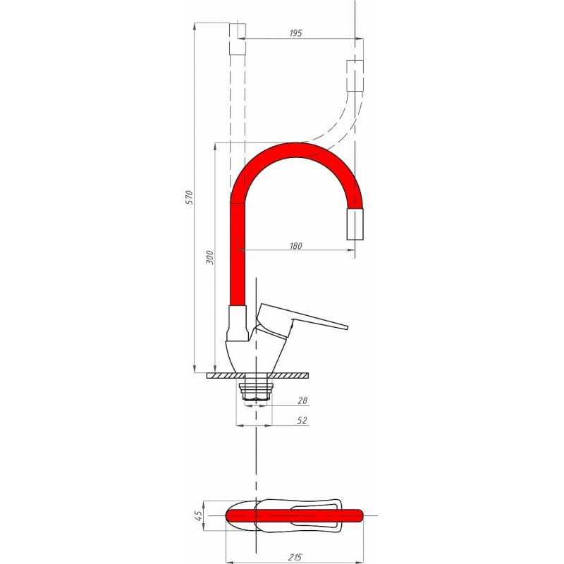 Смеситель для кухни Fauzt (Фауцт) FZs-833-R129 гибкий излив тип См-МОЦБА, красный