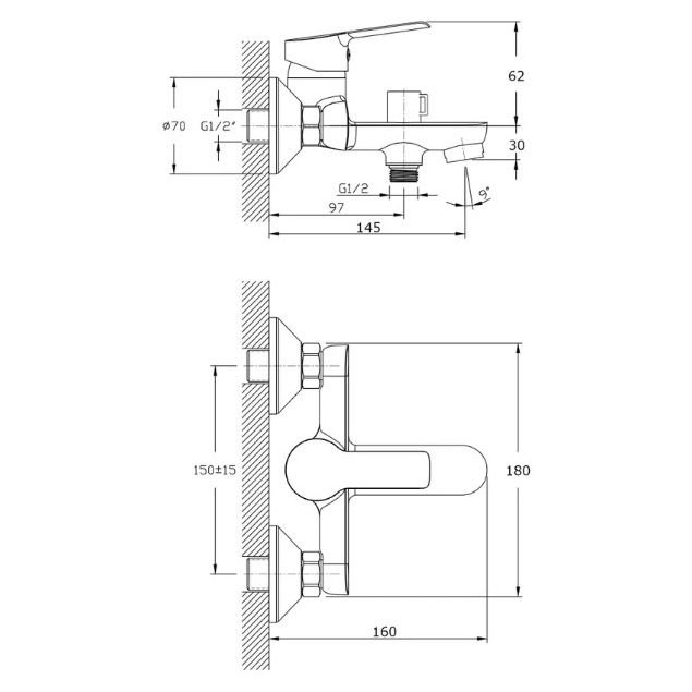 Смеситель для ванны с коротким изливом Rush (Раш) Victoria (VI7135-44) хром