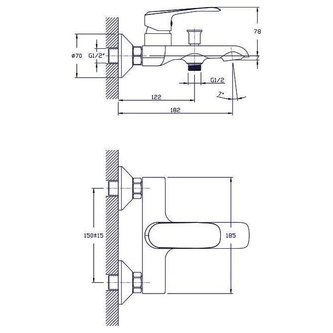 Смеситель для ванны с коротким изливом Rush (Раш) Gozo (GZ3735-44) хром