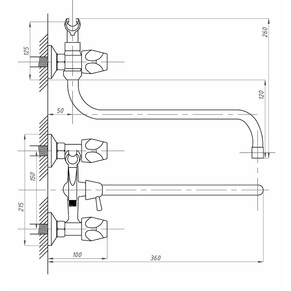 Смеситель для ванны с душем ПСМ-Профсан (Profan) Евро PSM-157-75 тип См-ВУДРНШлА хром