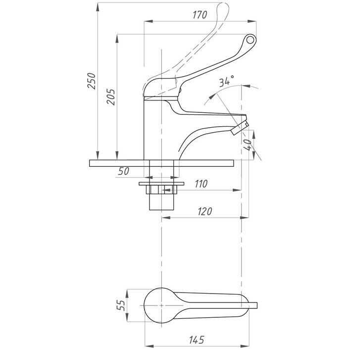Смеситель локтевой ПСМ-Профсан (Profan) Медик PSM-740-055 хирургический тип См-УмЛЦБА хром
