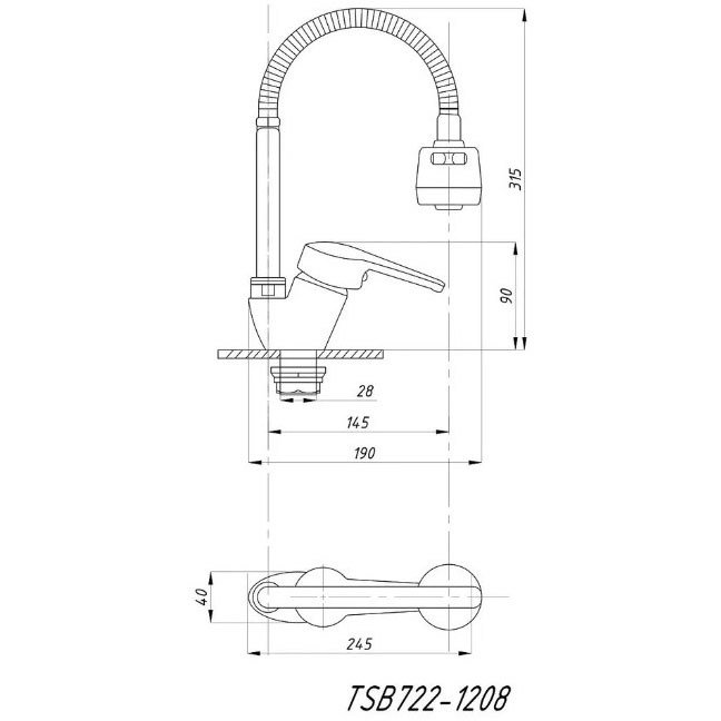 Смеситель для кухни Tsarberg (Царьберг) гибкий излив (TSB-722-1208) тип См-МОЦБА, хром