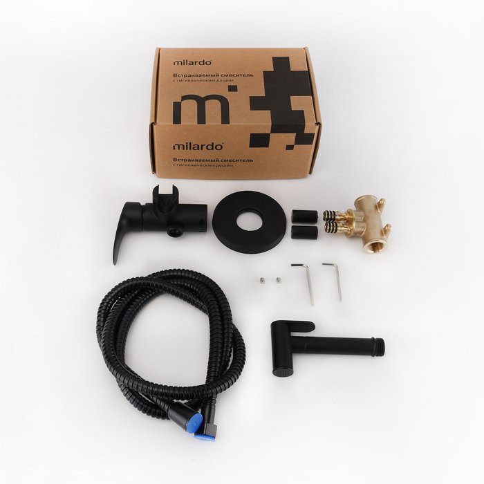 Встраиваемый смеситель Milardo (Милардо) с гигиеническим душем черный матовый Rora RORBLR0M08