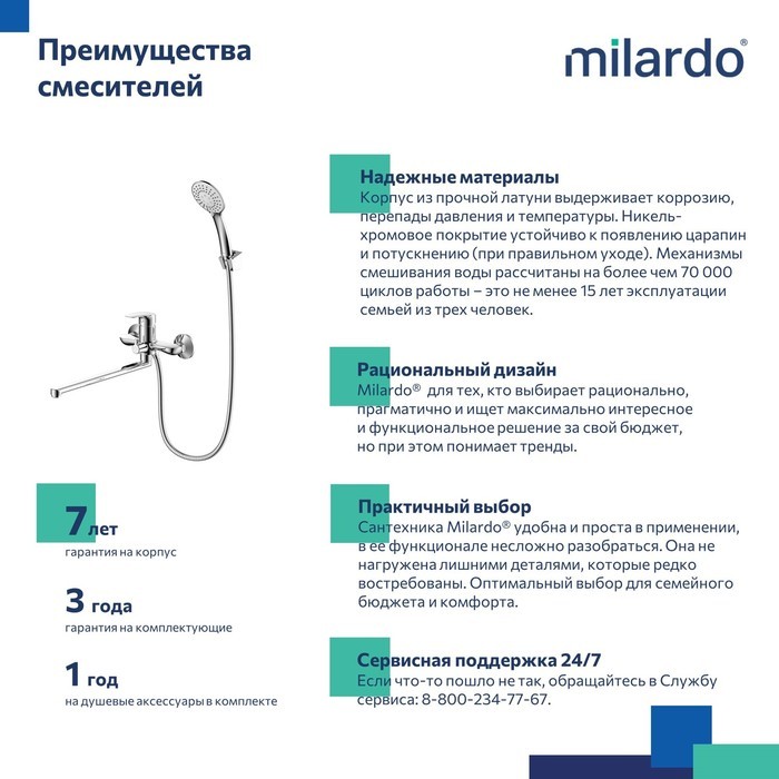 Смеситель Milardo для ванны с длинными изливом глянцевый хром Rora RORSB00M10