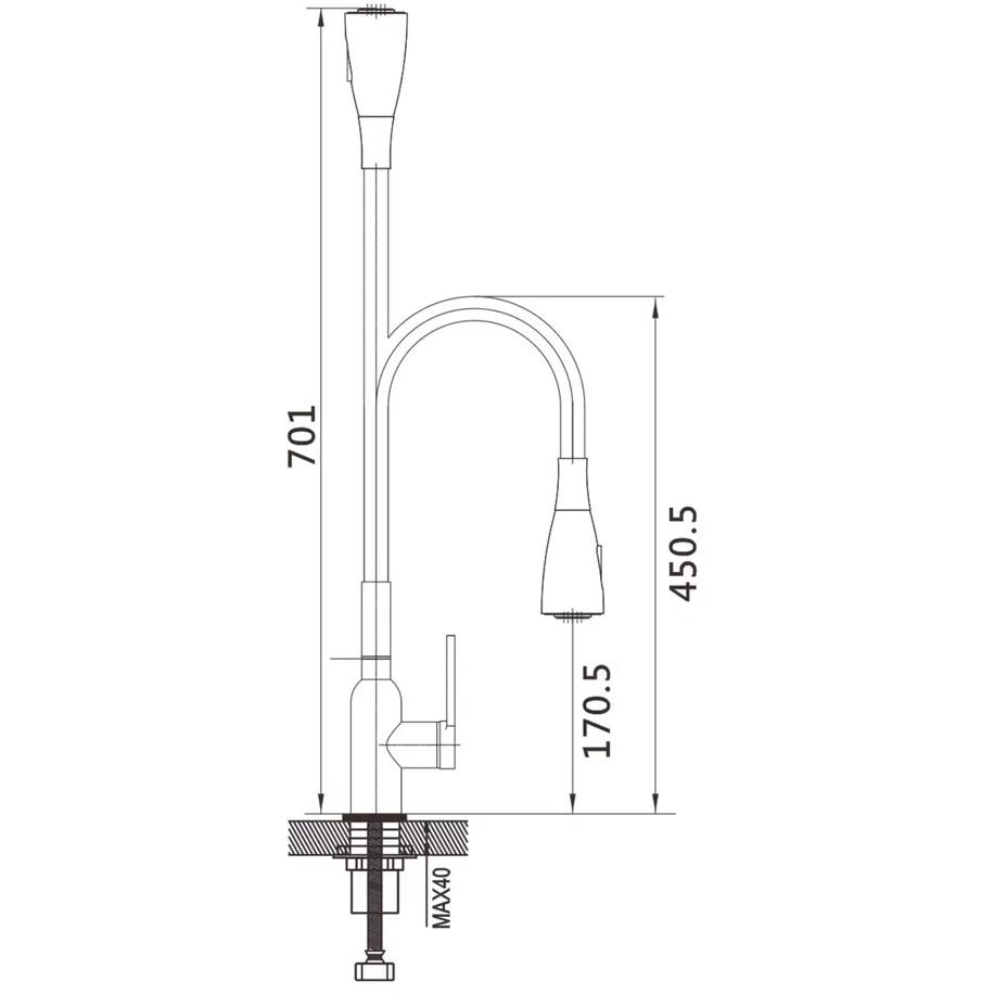Смеситель для кухни с гибким изливом Shevanik (Шеваник) S843T-3, оружейная сталь/черный