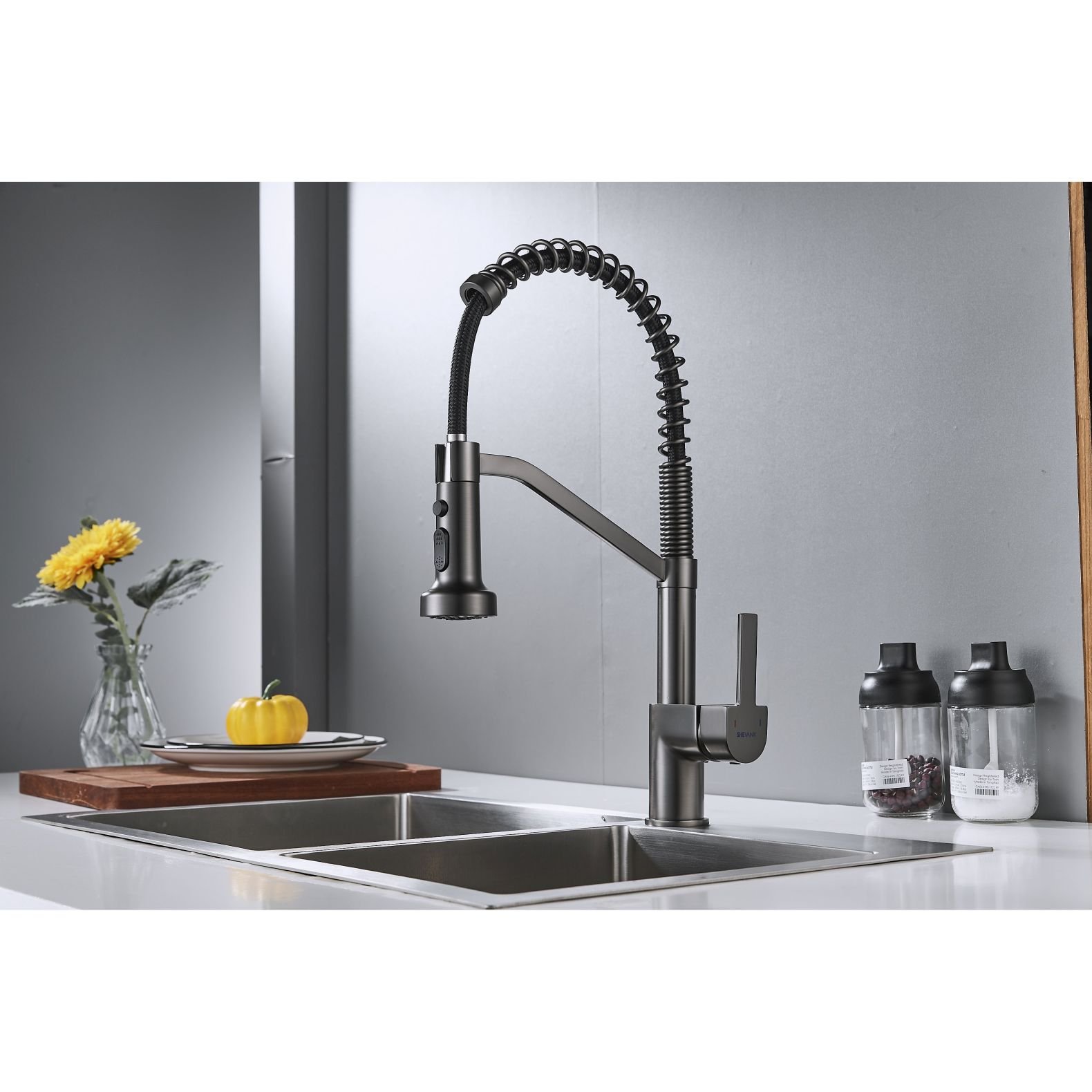 Смеситель для кухни с гибким изливом Shevanik (Шеваник) S963T, оружейная сталь