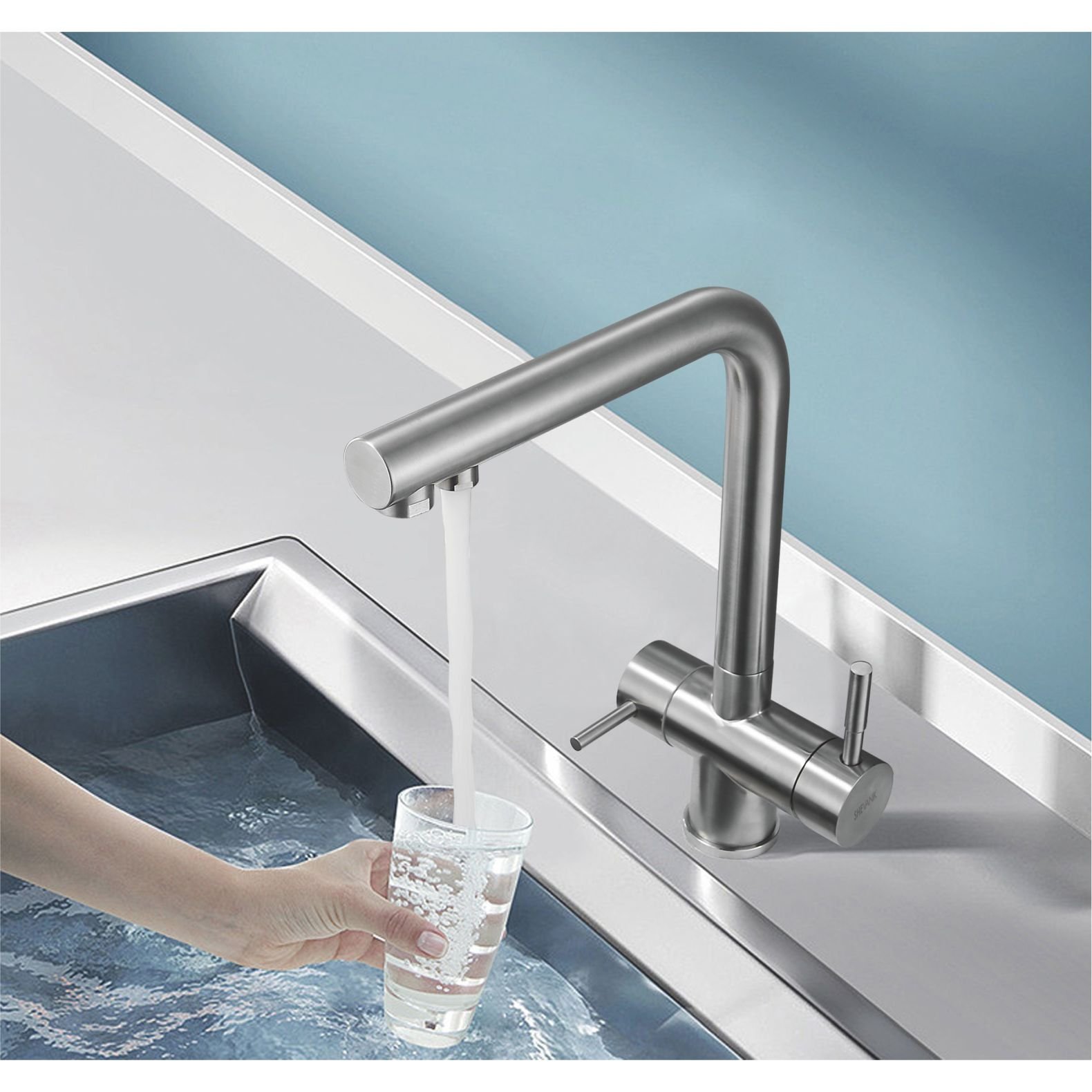 Смеситель для кухни с подключением фильтра Shevanik (Шеваник) S468B, сатин