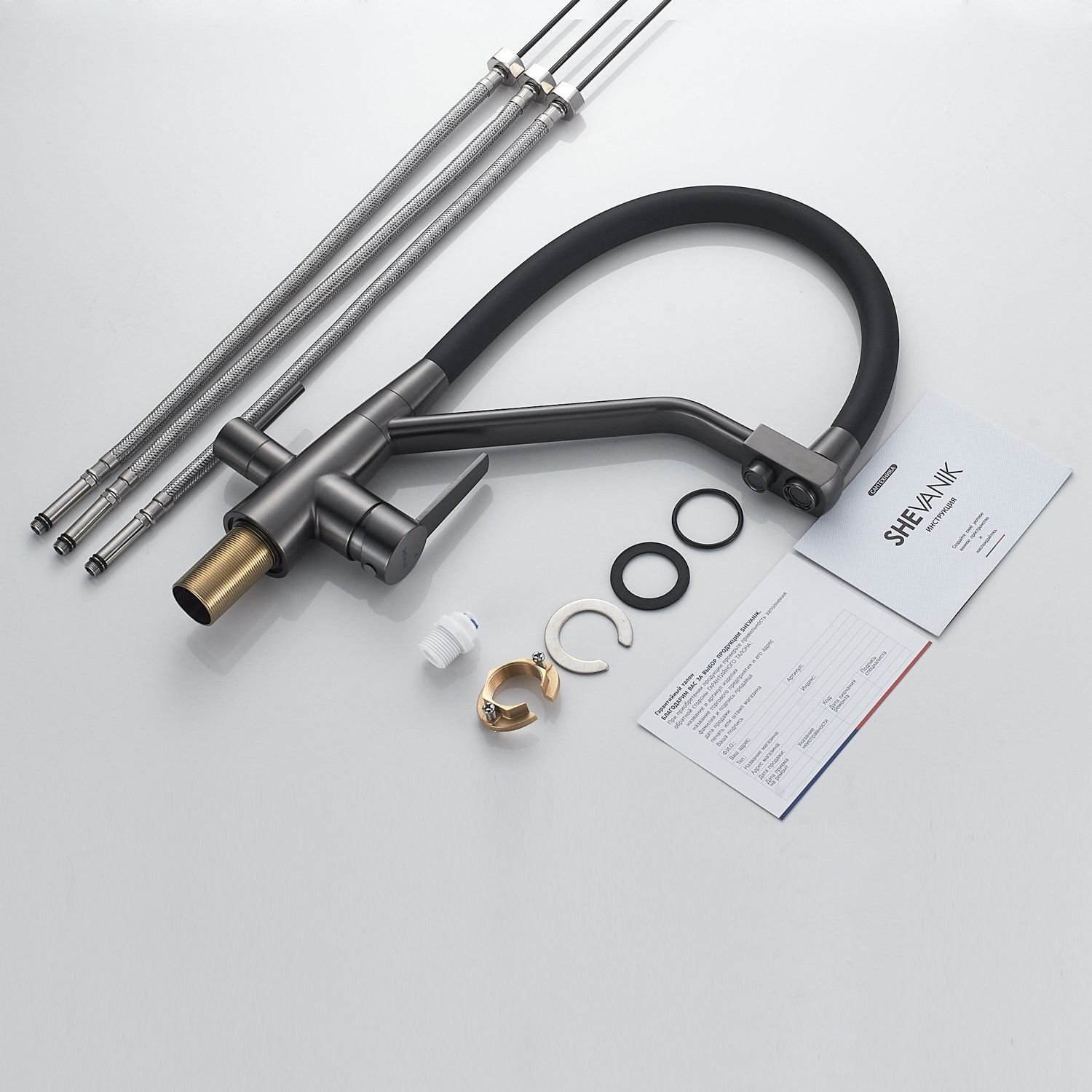 Смеситель для кухни с подключением фильтра Shevanik (Шеваник) S968T, оружейная сталь