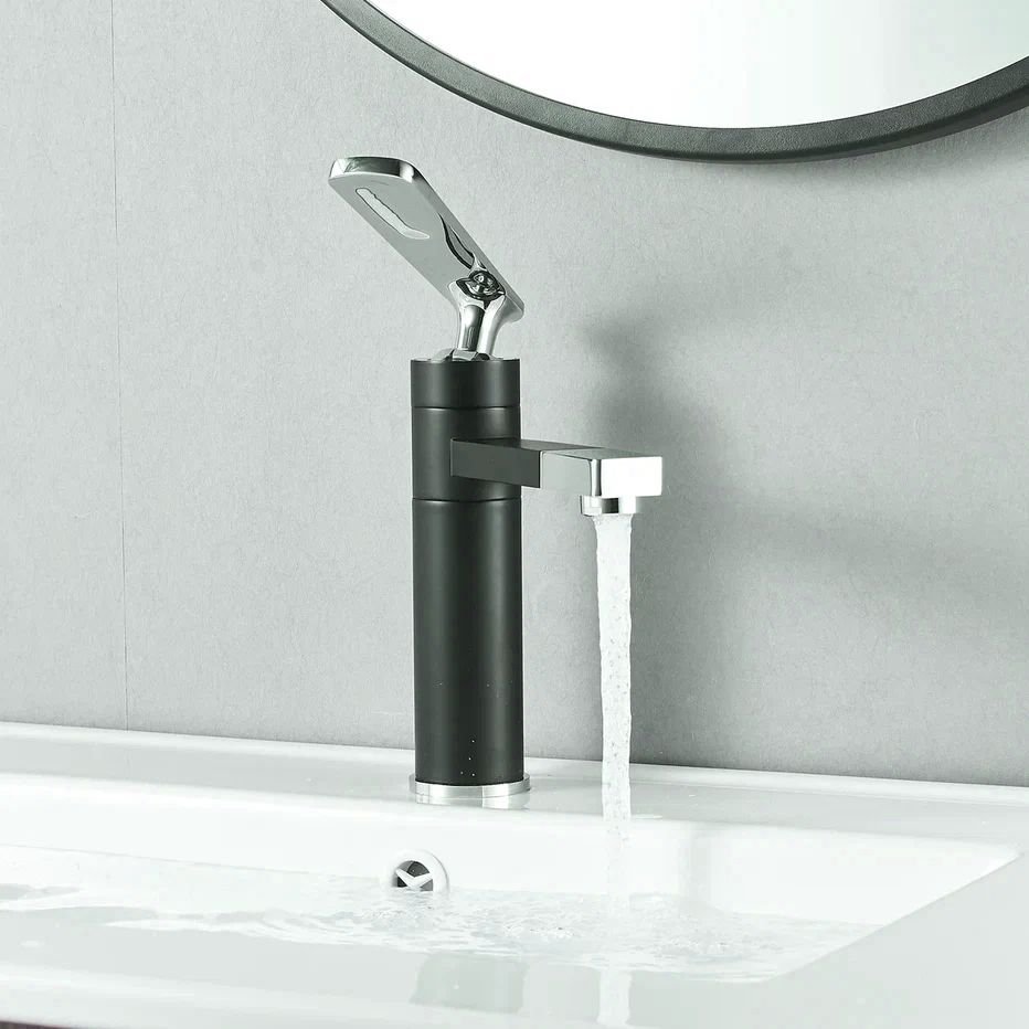 Смеситель для раковины с поворотным носиком Shevanik (Шеваник) S6601H, черный/хром