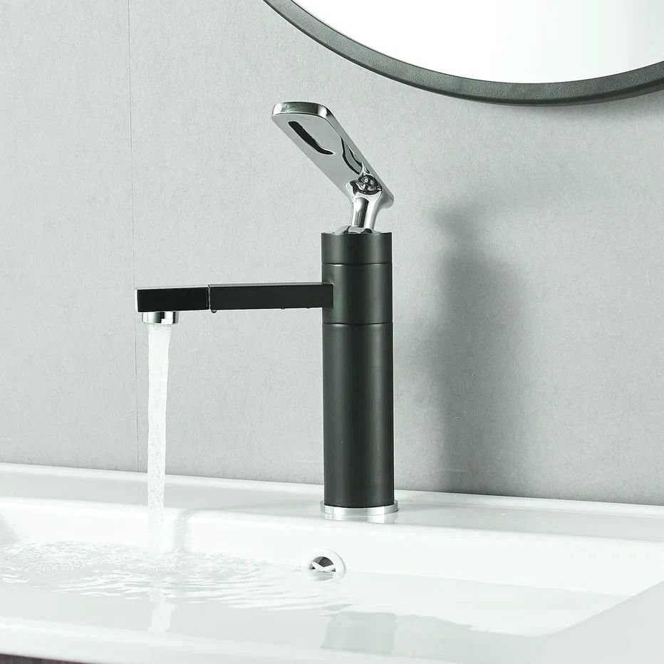 Смеситель для раковины с поворотным носиком Shevanik (Шеваник) S6601H, черный/хром