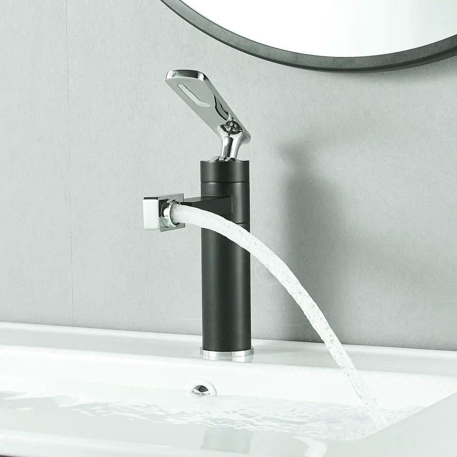 Смеситель для раковины с поворотным носиком Shevanik (Шеваник) S6601H, черный/хром