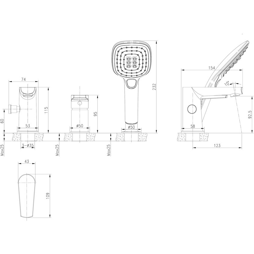 Смеситель на борт ванны Cersanit (Церсанит) Moduo Хром (64100)