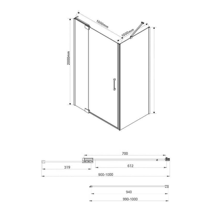 Душевой уголок Vincea (Винчея) Extra VSR-1E901010CL, 900/1000х1000 мм (габариты площадки) хром, стекло прозрачное