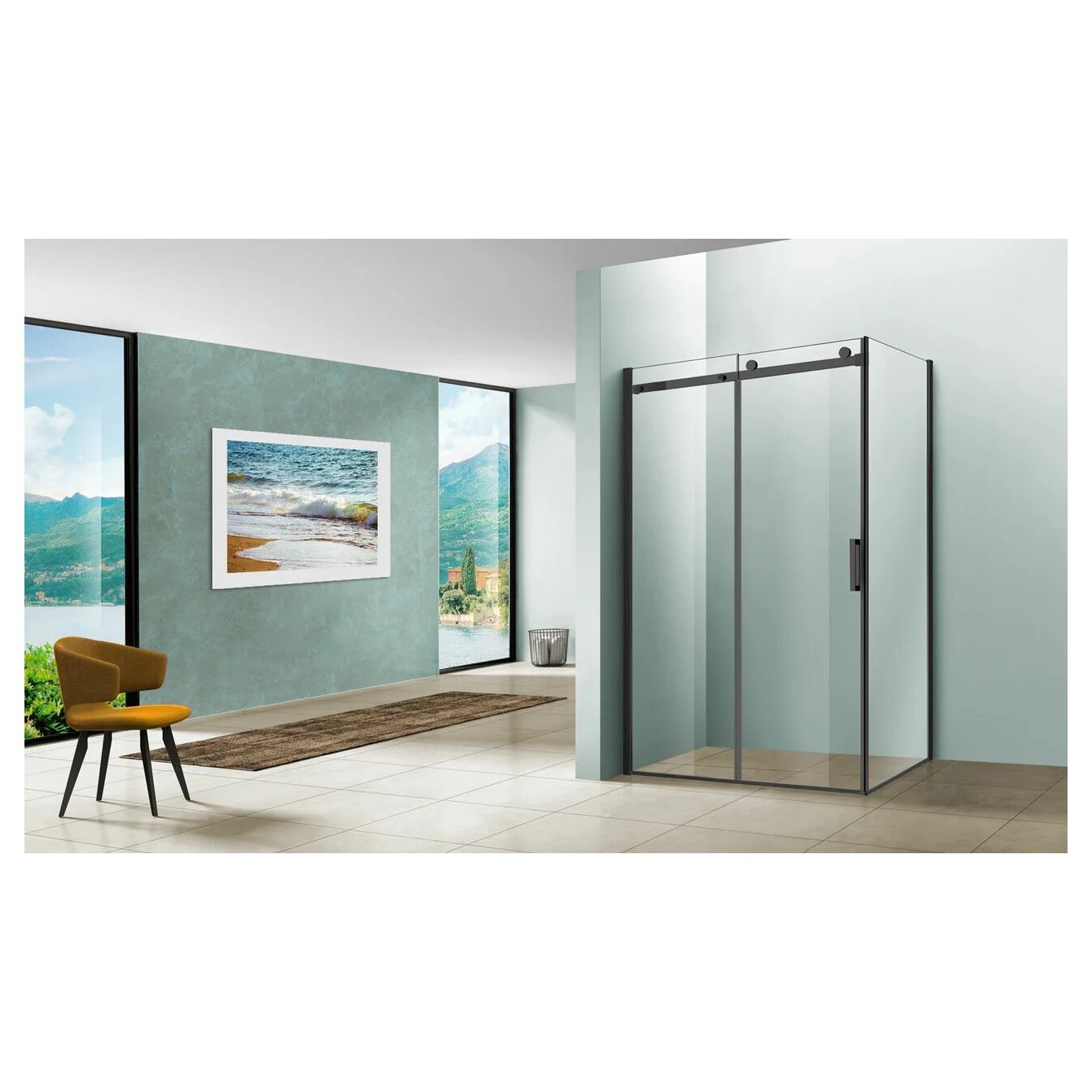 Душевой уголок Vincea (Винчея) Como VSR-1C9012CLB, 1200х900 мм (габариты площадки) черный, стекло прозрачное