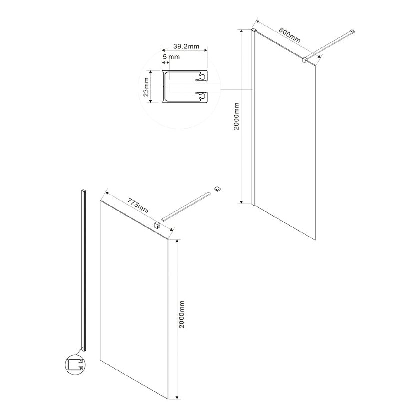 Душевая перегородка Vincea (Винчея) Walk-In VSW-1H800CLB, 800х2000, матовый черный, стекло прозрачное