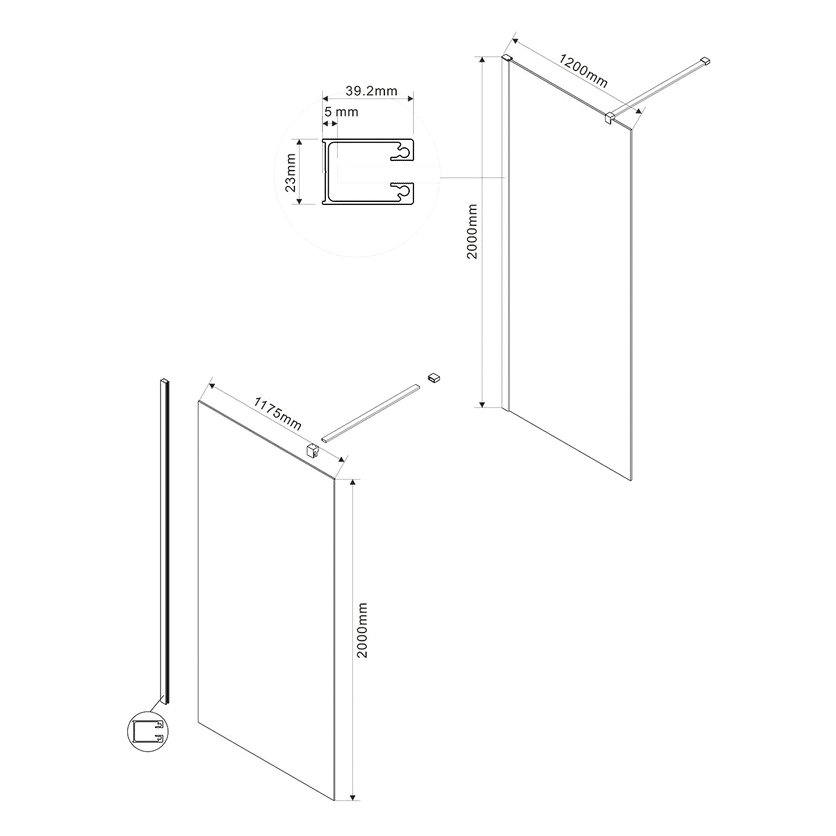 Душевая перегородка Vincea (Винчея) Walk-In VSW-1H120CLB,1200х2000, черный матовый, стекло прозрачное