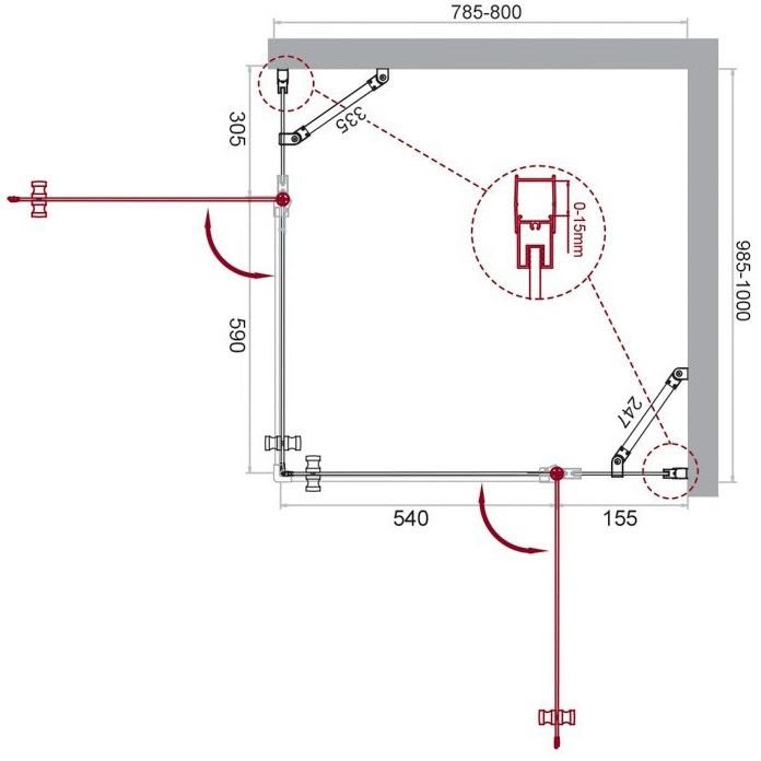Душевой уголок BelBagno (Бельбагно) ETNA-AH-22-80/100-C-Cr хром, стекло прозрачное 6 мм (800х1950х1000)