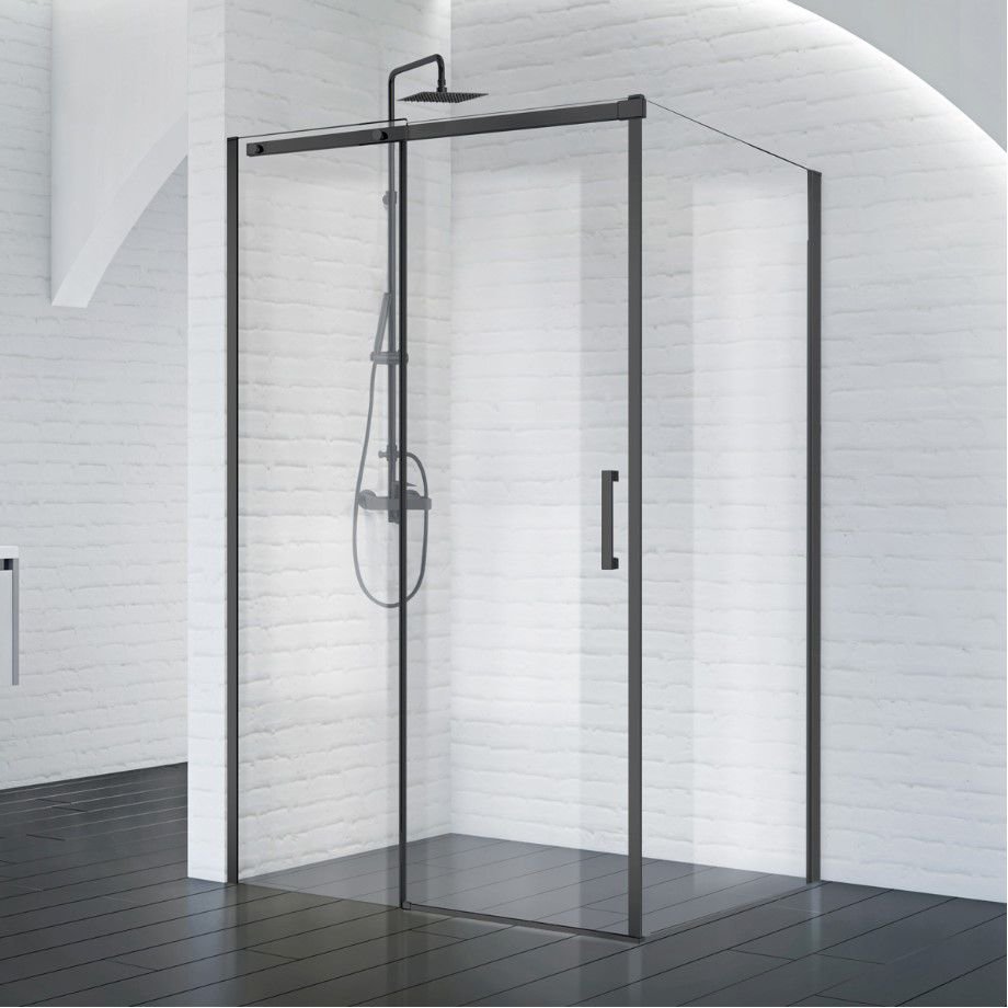Душевой уголок BelBagno (Бельбагно) ACQUA-AH-1-150/90-C-NERO черный матовый, стекло прозрачное 8 мм (1500х1950х900)
