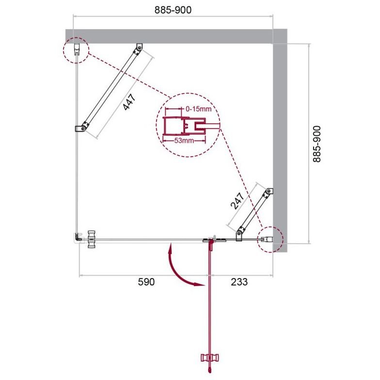 Душевой уголок BelBagno (Бельбагно) KRAFT-A-12-90-C-Cr-R хром, стекло прозрачное 6 мм (900х1950х900)