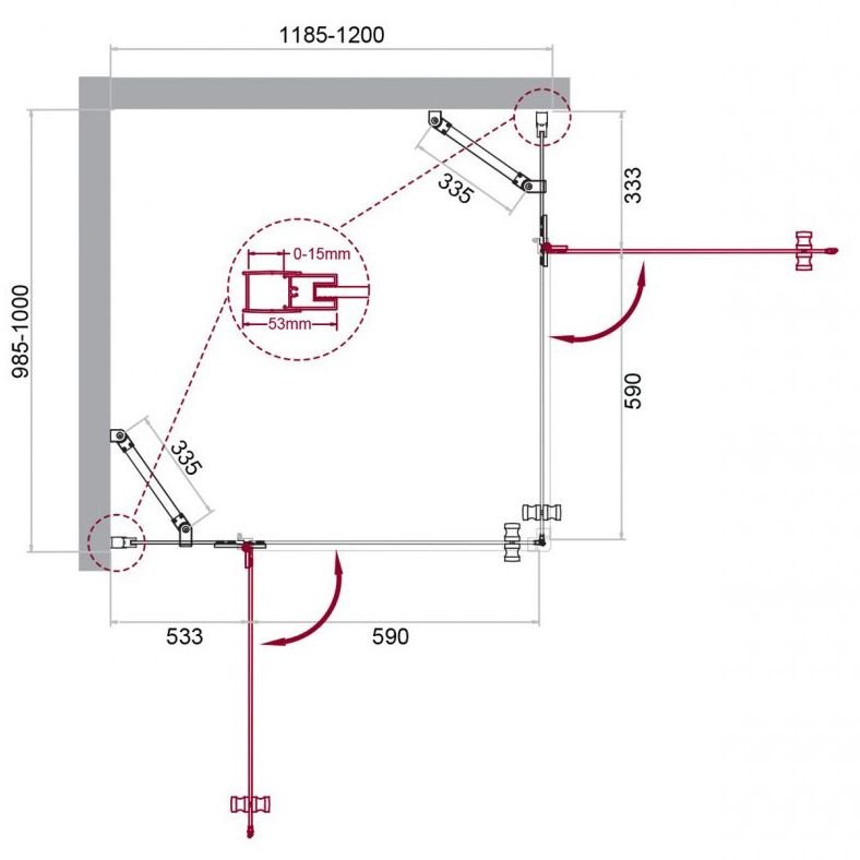 Душевой уголок BelBagno (Бельбагно) KRAFT-AH-22-120/100-C-Cr-L хром, стекло прозрачное 6 мм (1200х1950х1000)