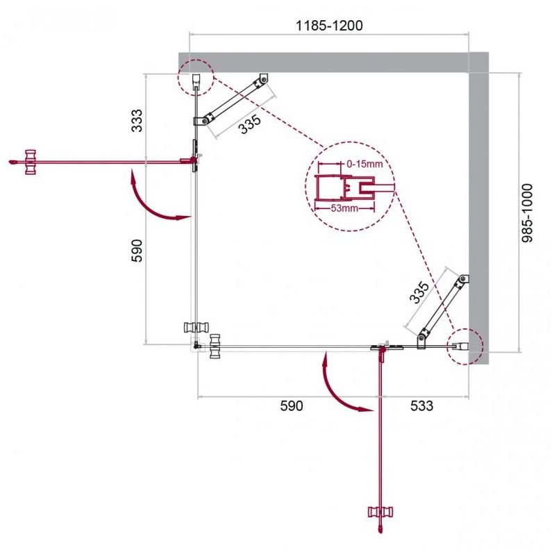 Душевой уголок BelBagno (Бельбагно) KRAFT-AH-22-120/100-C-Cr-R хром, стекло прозрачное 6 мм (1200х1950х1000)