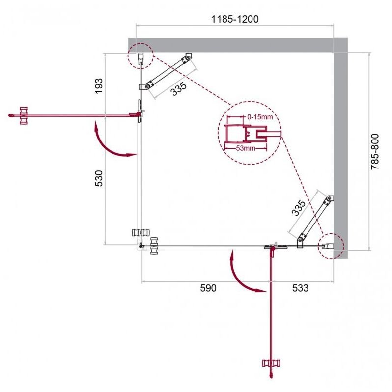 Душевой уголок BelBagno (Бельбагно) KRAFT-AH-22-120/80-C-Cr-R хром, стекло прозрачное 6 мм (1200х1950х800)