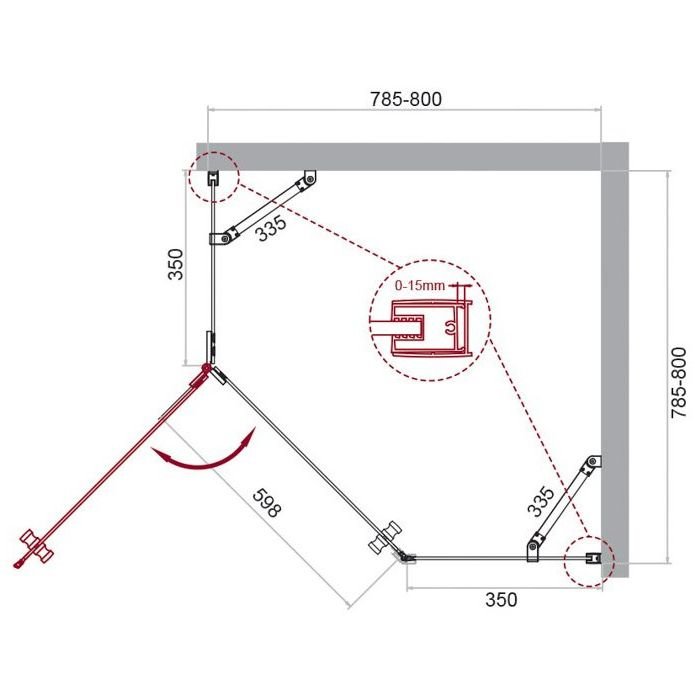 Душевой уголок BelBagno (Бельбагно) KRAFT-P-1-80-C-Cr-L хром, стекло прозрачное 6 мм (800х1950х800)