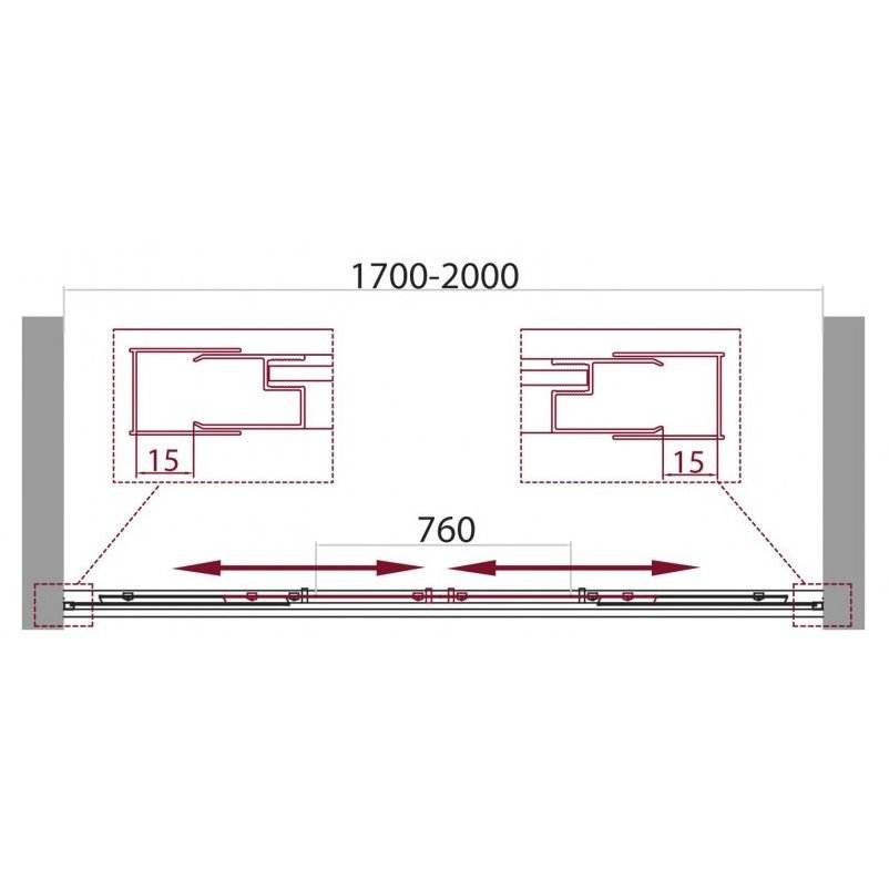 Душевая дверь BelBagno (Бельбагно) UNIQUE-BF-2-170/200-P-Cr хром, стекло рифленое 5 мм (1900х1700/2000)