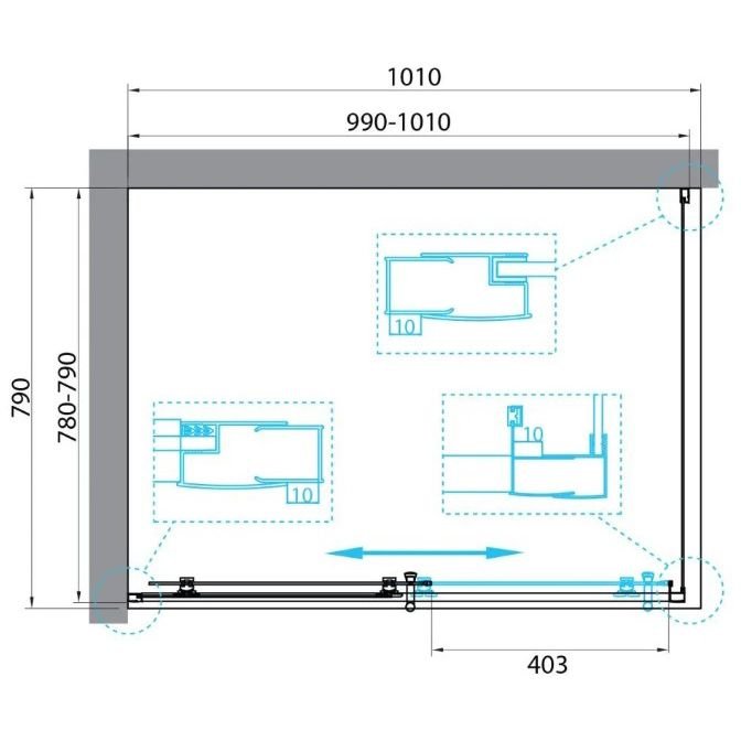 Душевой уголок BelBagno (Бельбагно) UNO-195-AH-1-100/80-P-Cr хром, стекло рифленое 5 мм (1000х1950х800)