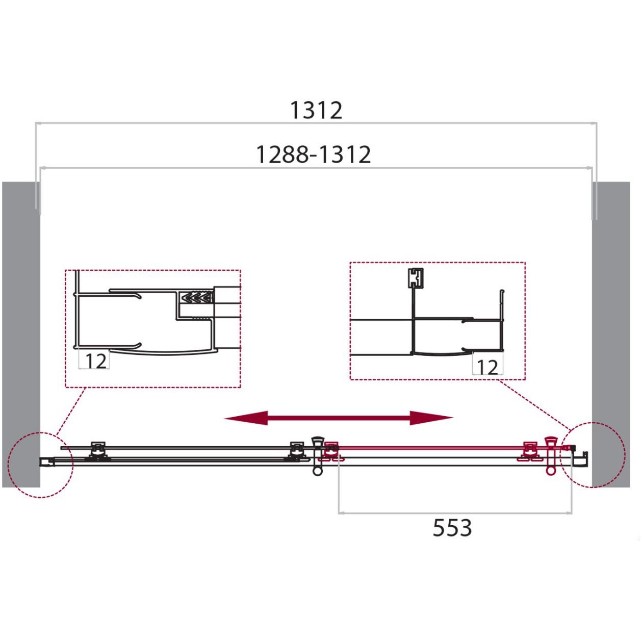 Душевая дверь BelBagno (Бельбагно) UNO-195-BF-1-130-P-Cr хром, стекло рифленое 5 мм (1950х1300)