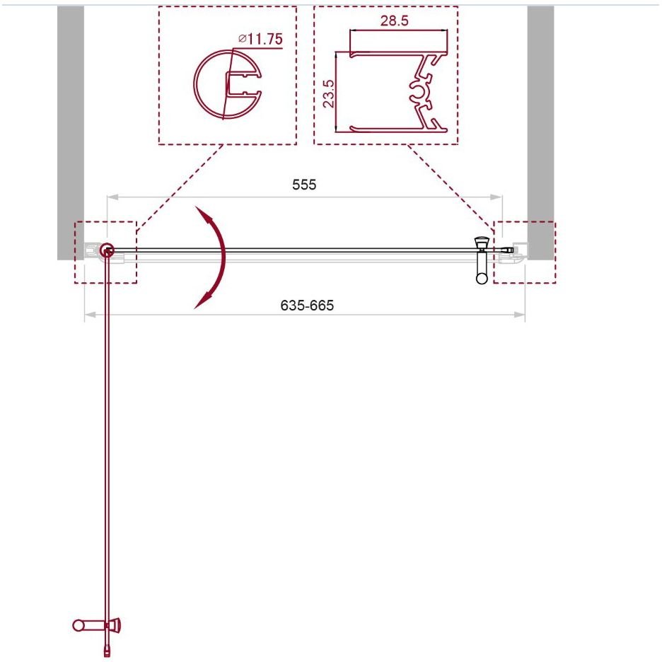 Душевая дверь BelBagno (Бельбагно) UNO-B-1-65-C-Cr хром, стекло прозрачное 5 мм (1900х650)