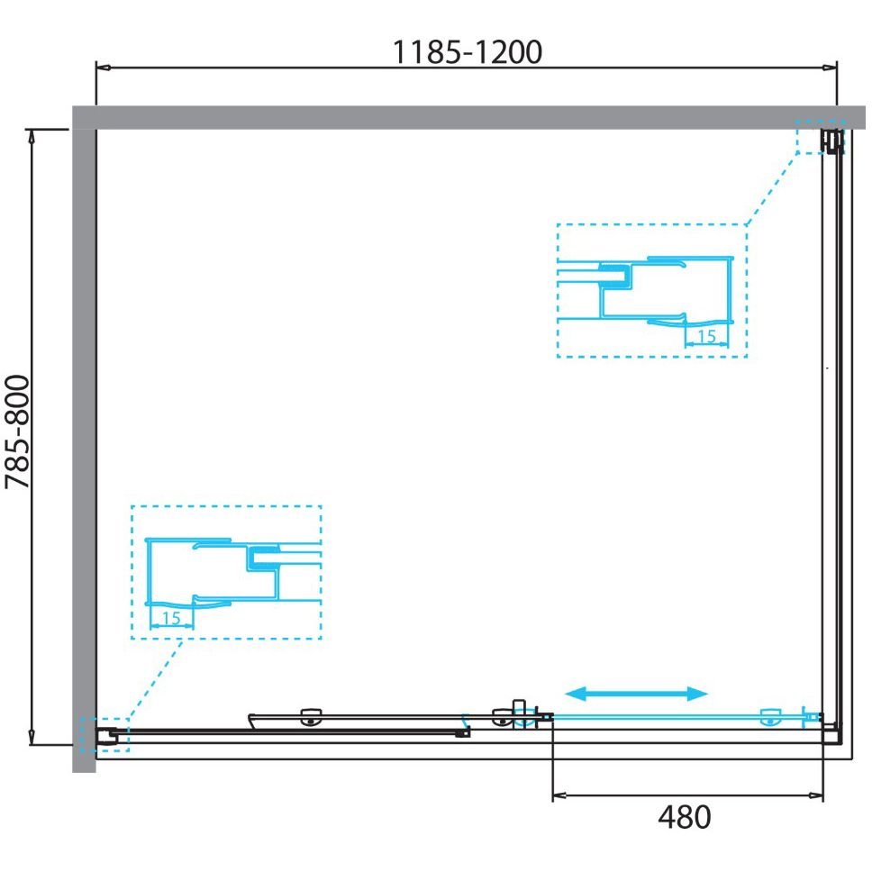 Душевой уголок BelBagno (Бельбагно) DUE-AH-1-120/80-C-CR хром, стекло прозрачное 5 мм (1200х1900х800)