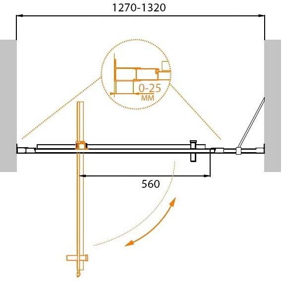 Душевая дверь Cezares MOLVENO-BA-11-100+30-C-Cr-IV цвет профиля хром, стекло прозрачное 6 мм 195х130 см