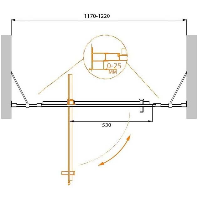 Душевая дверь Cezares (Цезарис) MOLVENO-BA-12-80+40-C-Cr-IV цвет профиля хром, стекло прозрачное 6 мм 195х120 см