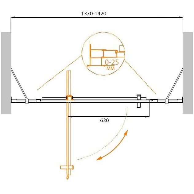 Душевая дверь Cezares (Цезарис) MOLVENO-BA-12-90+50-C-Cr-IV цвет профиля хром, стекло прозрачное 6 мм 195х140 см